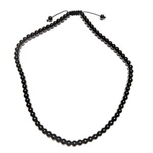 Natural Black Onyx Beaded Necklace with Adjustable Macrame Black Cord